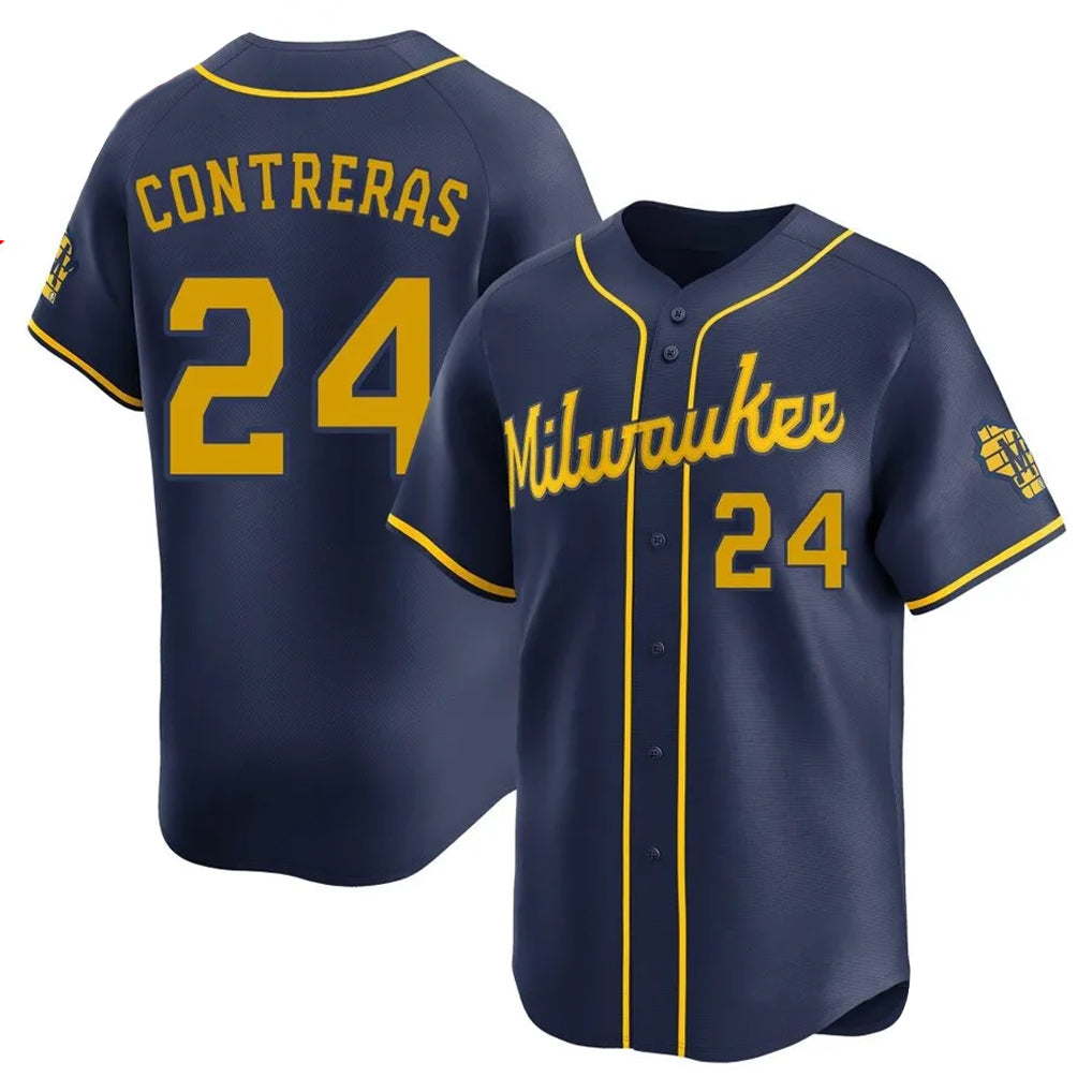 Punc M.Brewers #24 William Contreras Player Navy Home Limited Stitched Jerseys