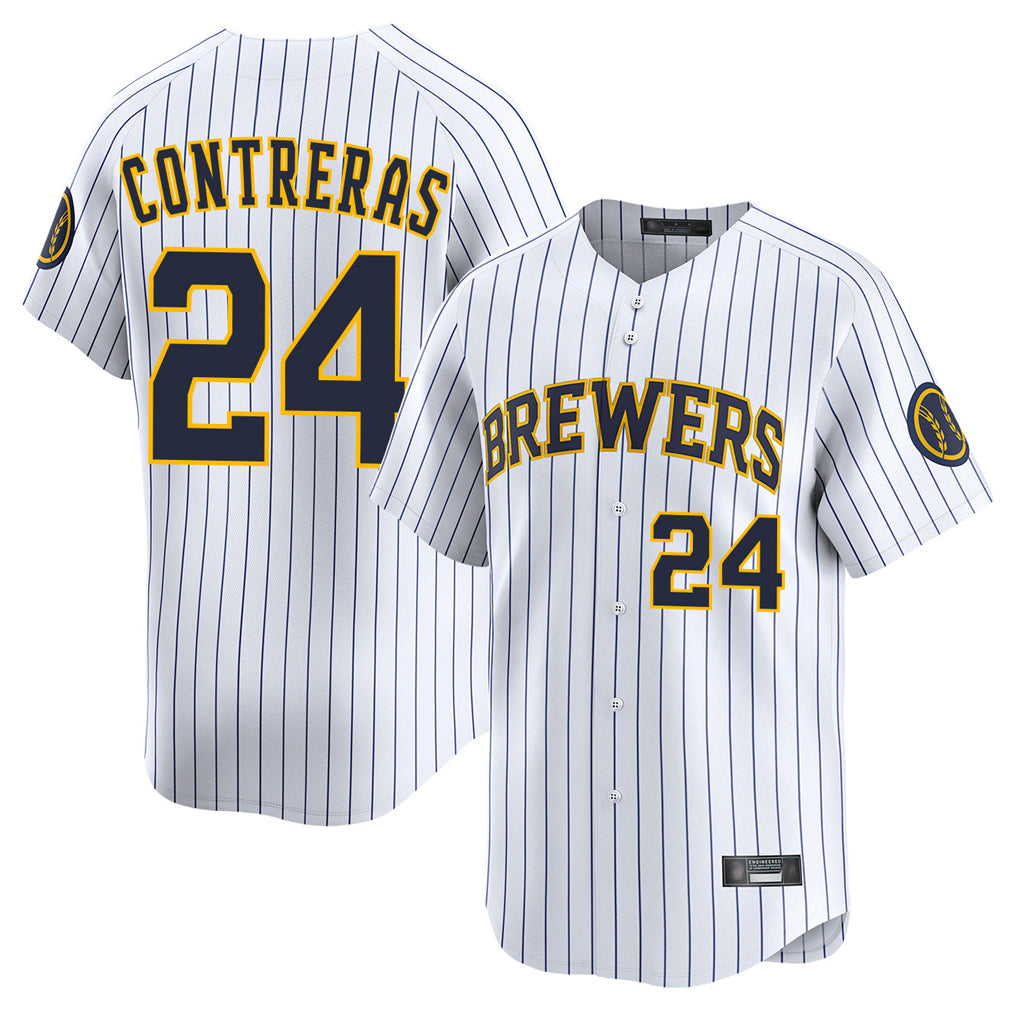 Punc M.Brewers #24 William Contreras Player White Stripes Home Limited Game Stitched Jerseys