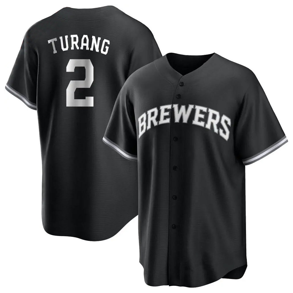 Punc M.Brewers #2 Brice Turang Player Black Game Home Stitched Jerseys
