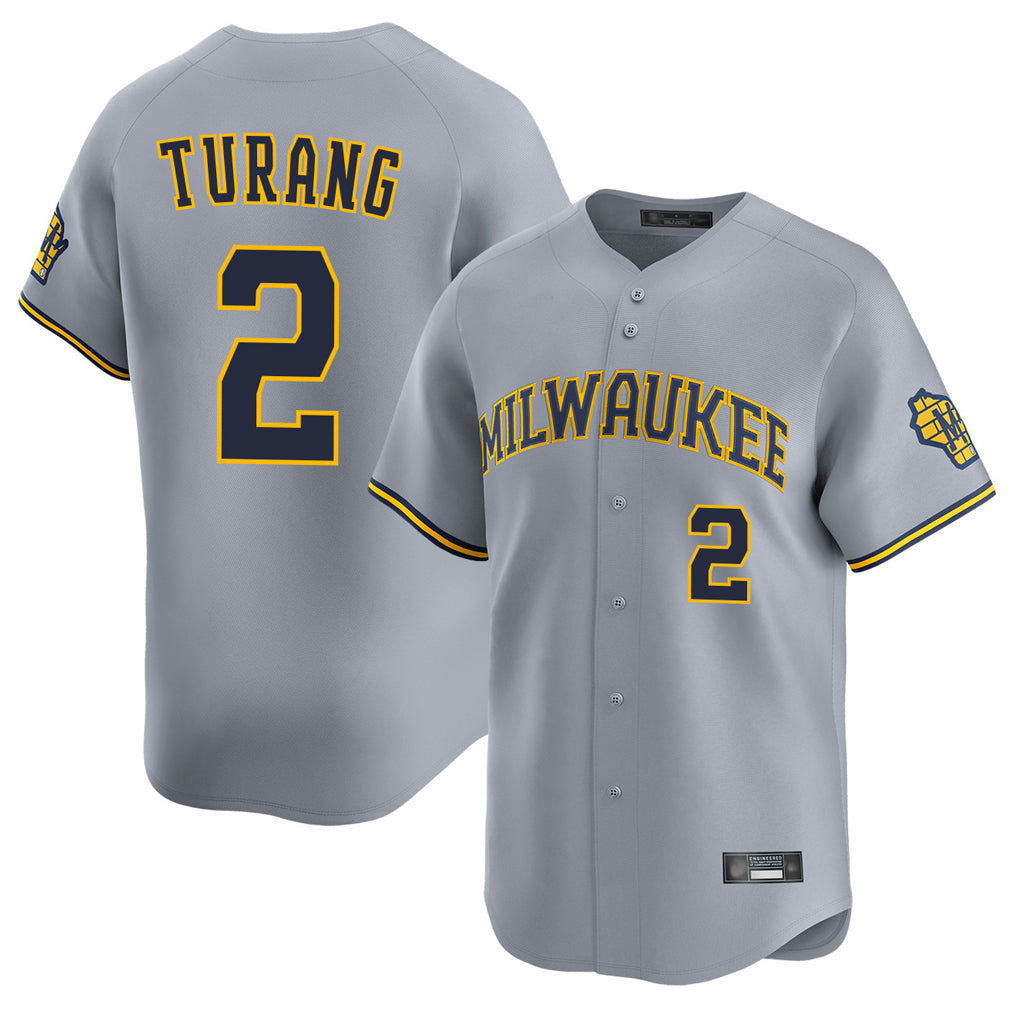 Punc M.Brewers #2 Brice Turang Player Gray Home Limited Stitched Jerseys