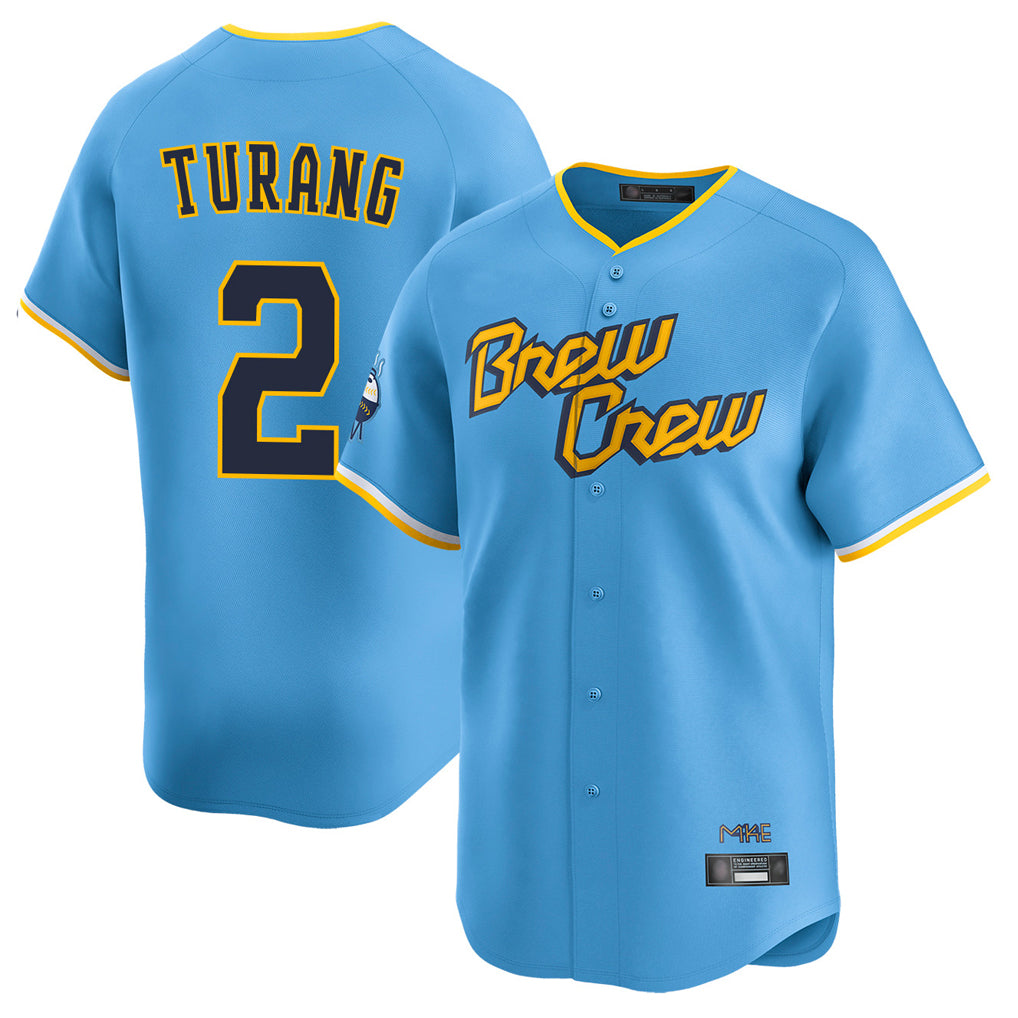 Punc M.Brewers #2 Brice Turang Player Light Blue City Connect Home Limited Stitched Jerseys