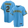 Punc M.Brewers #2 Brice Turang Player Light Blue Road Stadium Game Stitched Jerseys