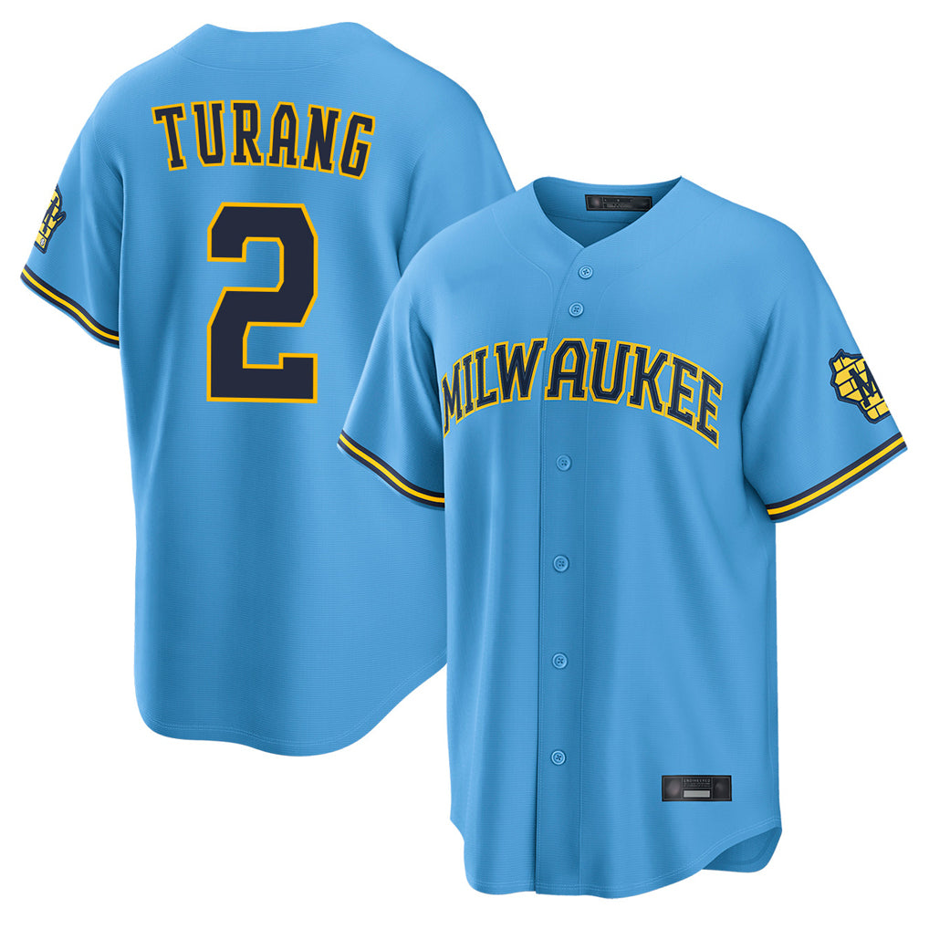 Punc M.Brewers #2 Brice Turang Player Light Blue Road Stadium Game Stitched Jerseys