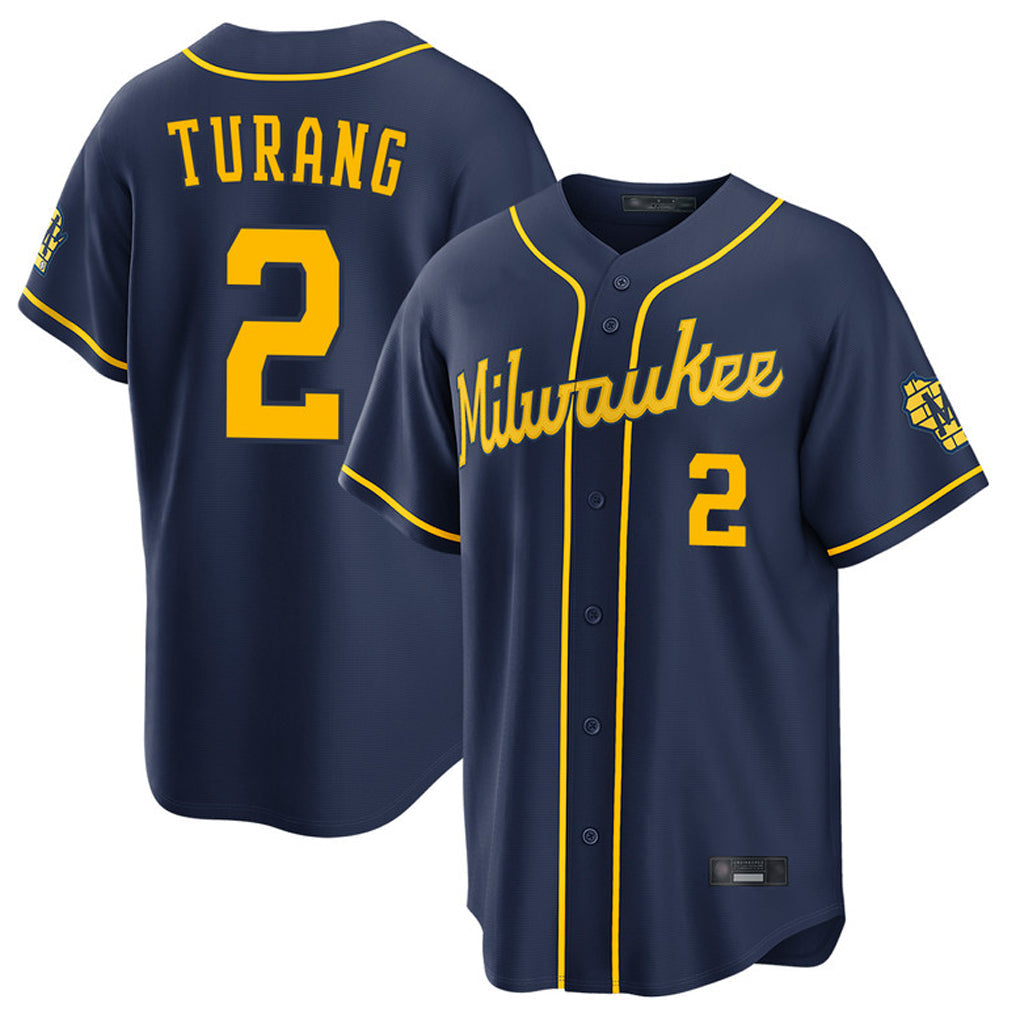 Punc M.Brewers #2 Brice Turang Player Navy Home Stadium Game Stitched Jerseys