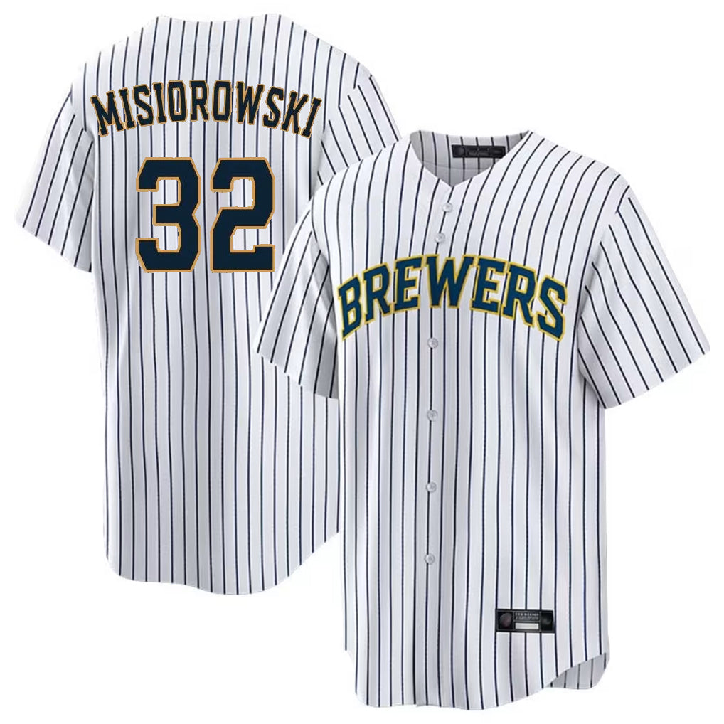 Punc M.Brewers #32 Jacob Misiorowski Player White Stripes Home Game Stitched Jerseys