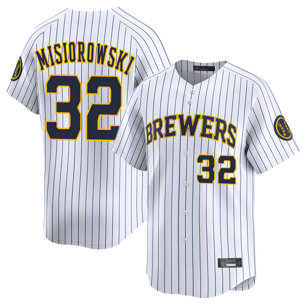 Punc M.Brewers #32 Jacob Misiorowski Player White Stripes Home Limited Game Stitched Jerseys