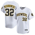 Punc M.Brewers #32 Jacob Misiorowski Player White Stripes Home Limited Game Stitched Jerseys