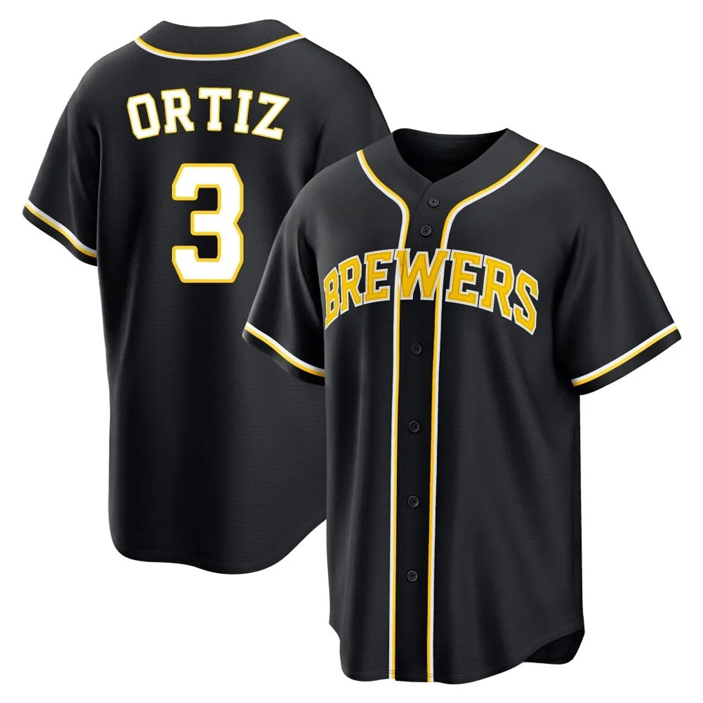 Punc M.Brewers #3 Joey Ortiz Player Black Fashion Out Home Game Stitched Jerseys