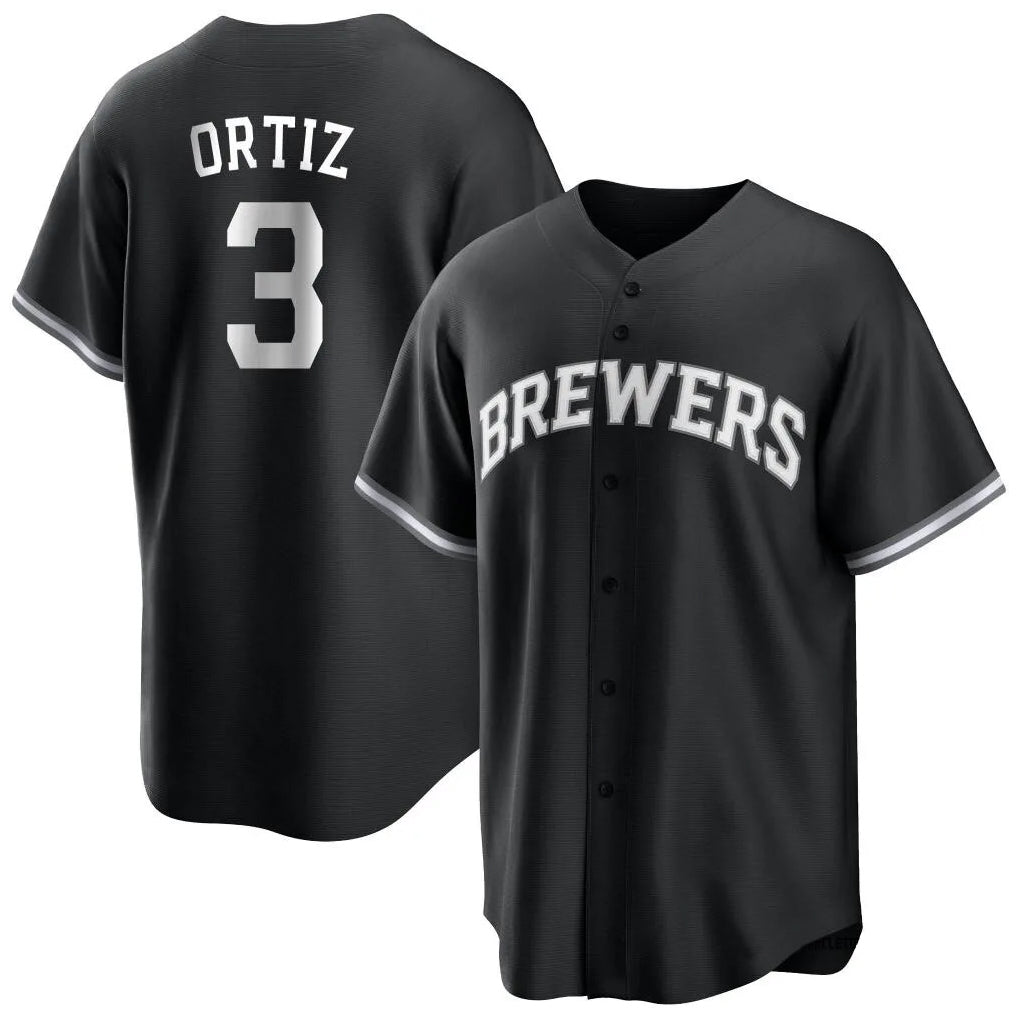 Punc M.Brewers #3 Joey Ortiz Player Black Game Home Stitched Jerseys