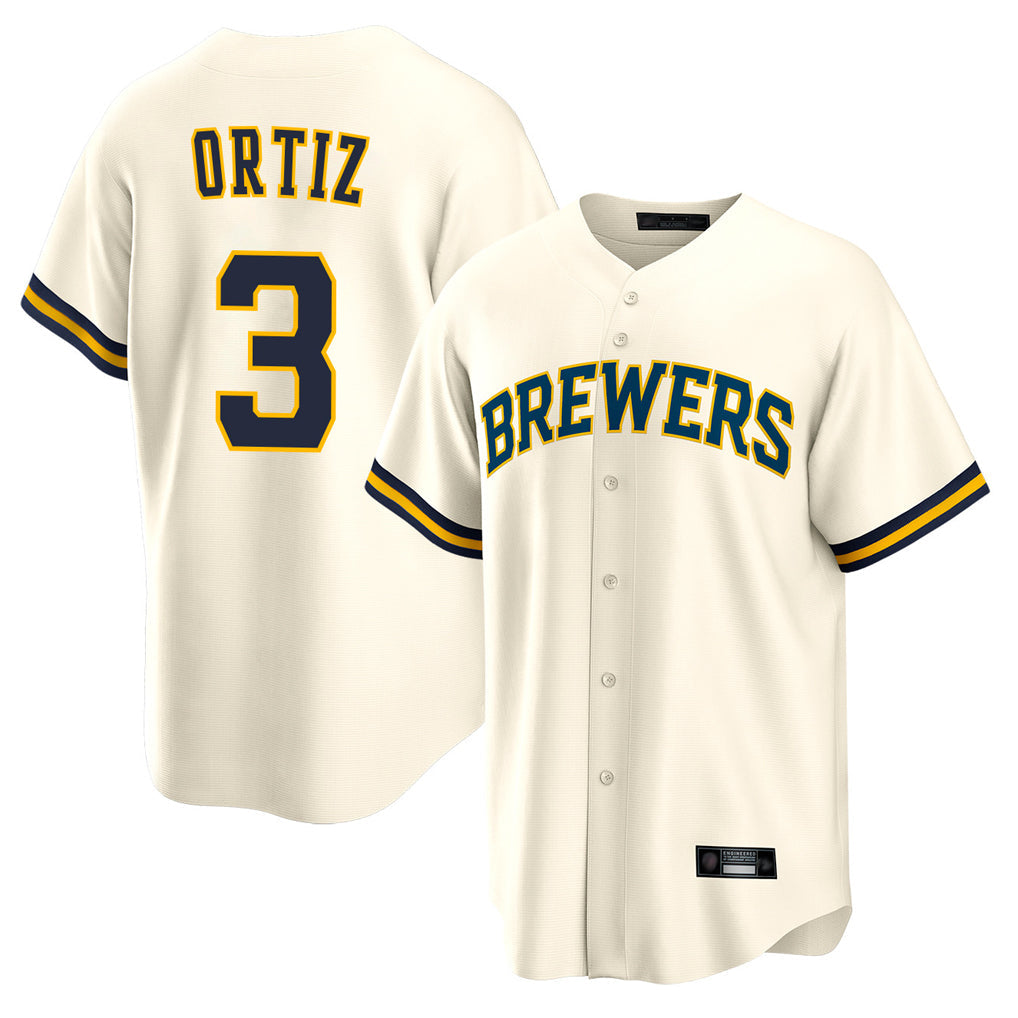 Punc M.Brewers #3 Joey Ortiz Player Cream Home Game Stitched Jerseys