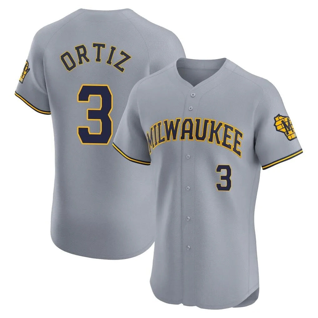 Punc M.Brewers #3 Joey Ortiz Player Gray Home Limited Elite Stitched Jerseys