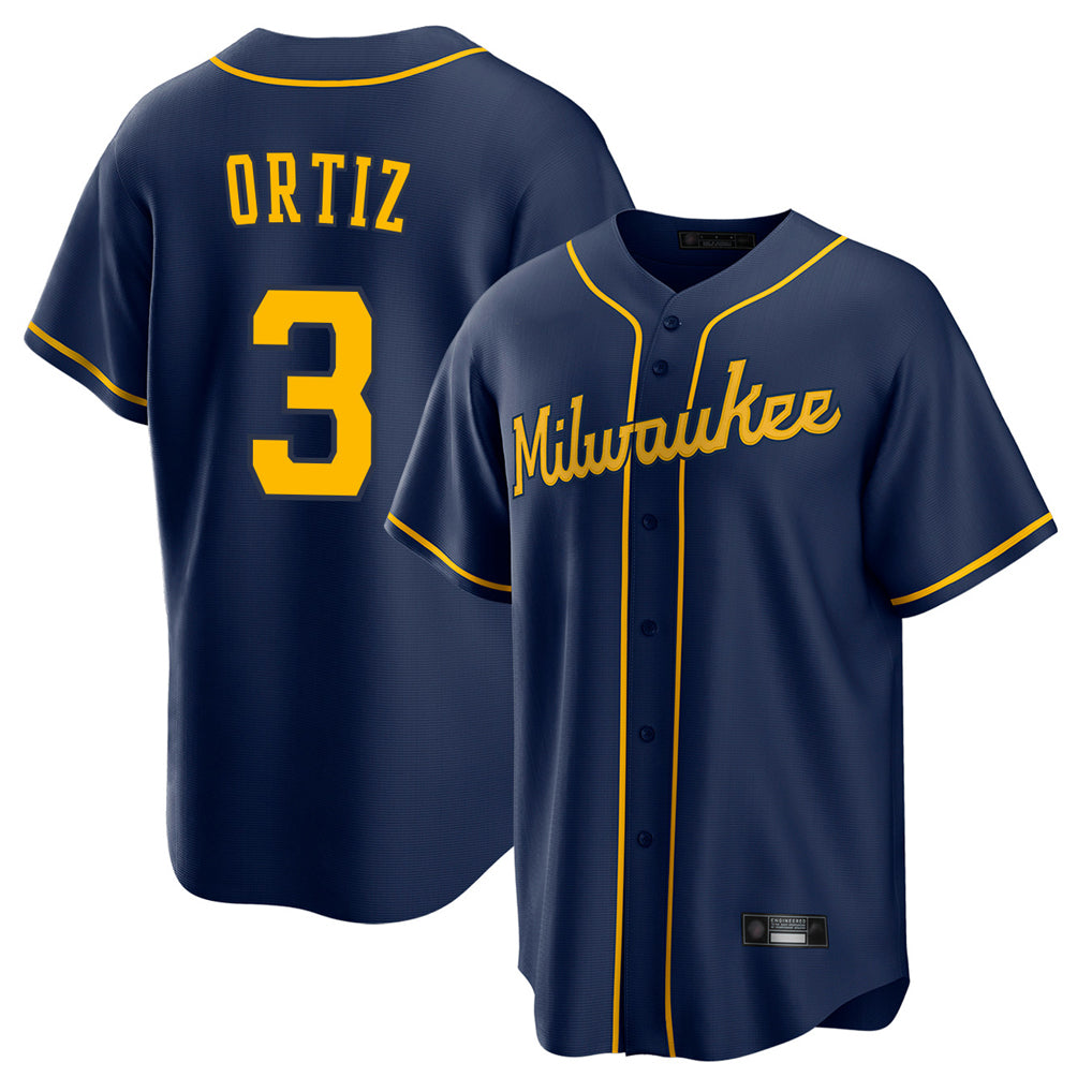 Punc M.Brewers #3 Joey Ortiz Player Navy Home Game Stitched Jerseys