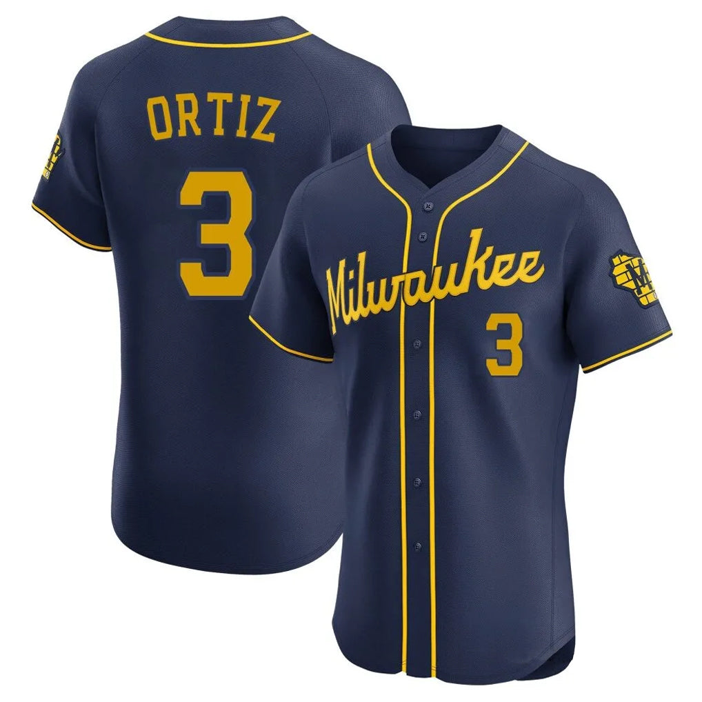 Punc M.Brewers #3 Joey Ortiz Player Navy Home Limited Elite Stitched Jerseys