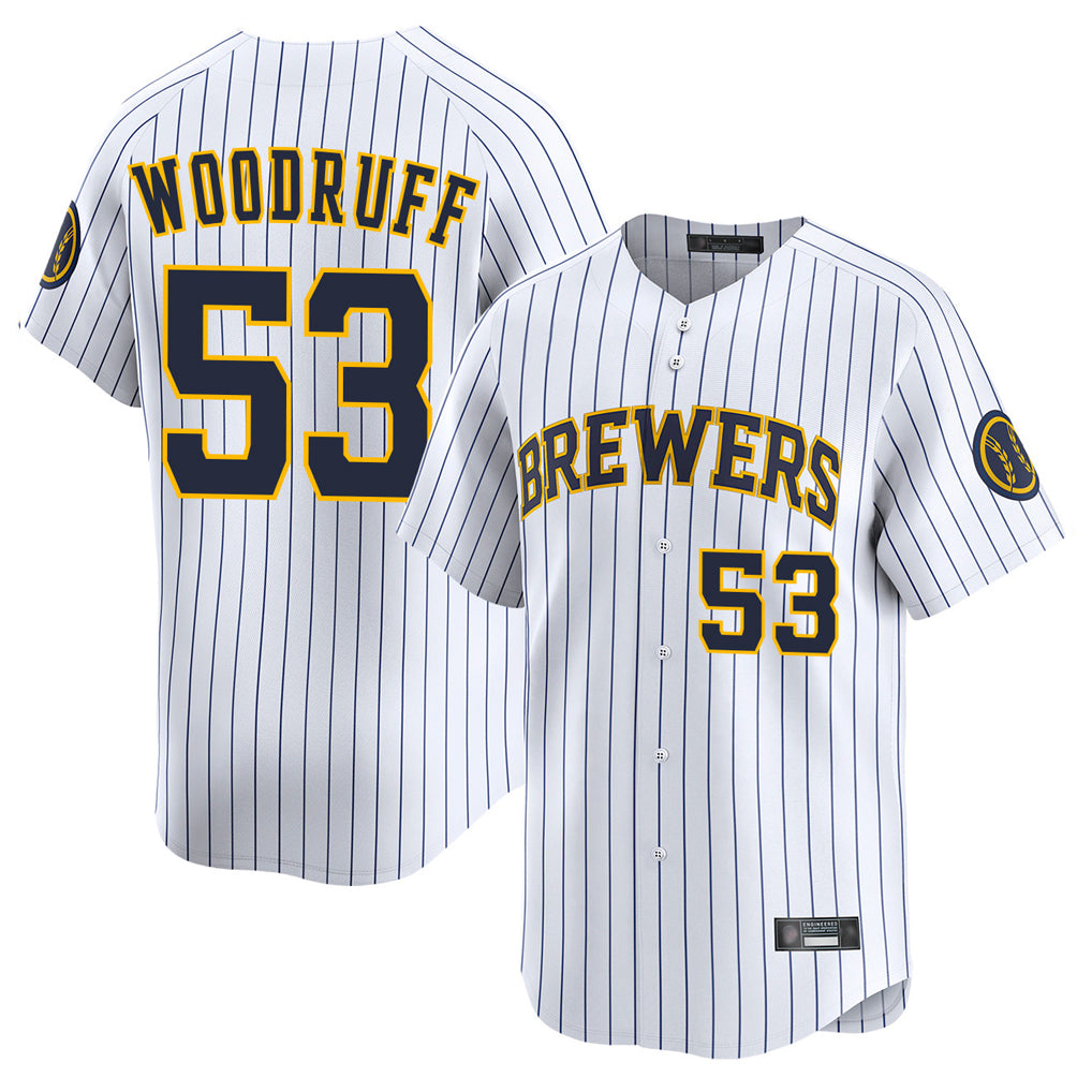 Punc M.Brewers #53 Brandon Woodruff Player White Stripes Home Limited Stitched Jerseys