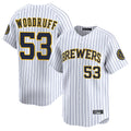 Punc M.Brewers #53 Brandon Woodruff Player White Stripes Home Limited Stitched Jerseys