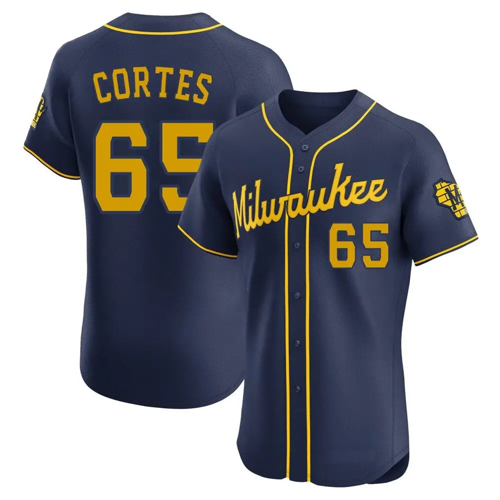 Punc M.Brewers #65 Nestor Cortes Player Navy Home Limited Elite Stitched Jerseys
