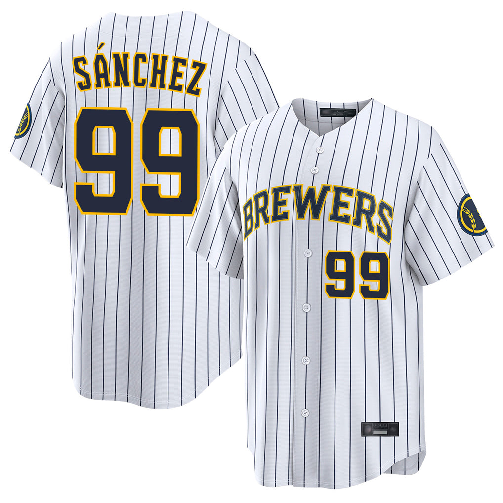 Punc M.Brewers #99 Gary Sanchez Player White Stripes Home Limited Game Stitched Jerseys