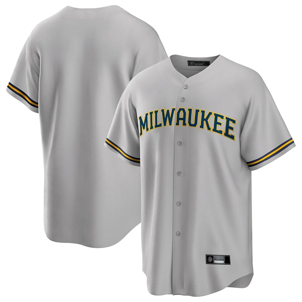Punc M.Brewers Blank Player Gray Home Game Stitched Jerseys