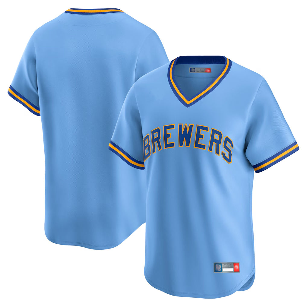 Punc M.Brewers Blank Player Light Blue Cooperstown Collection T-shirt Stitched Jerseys