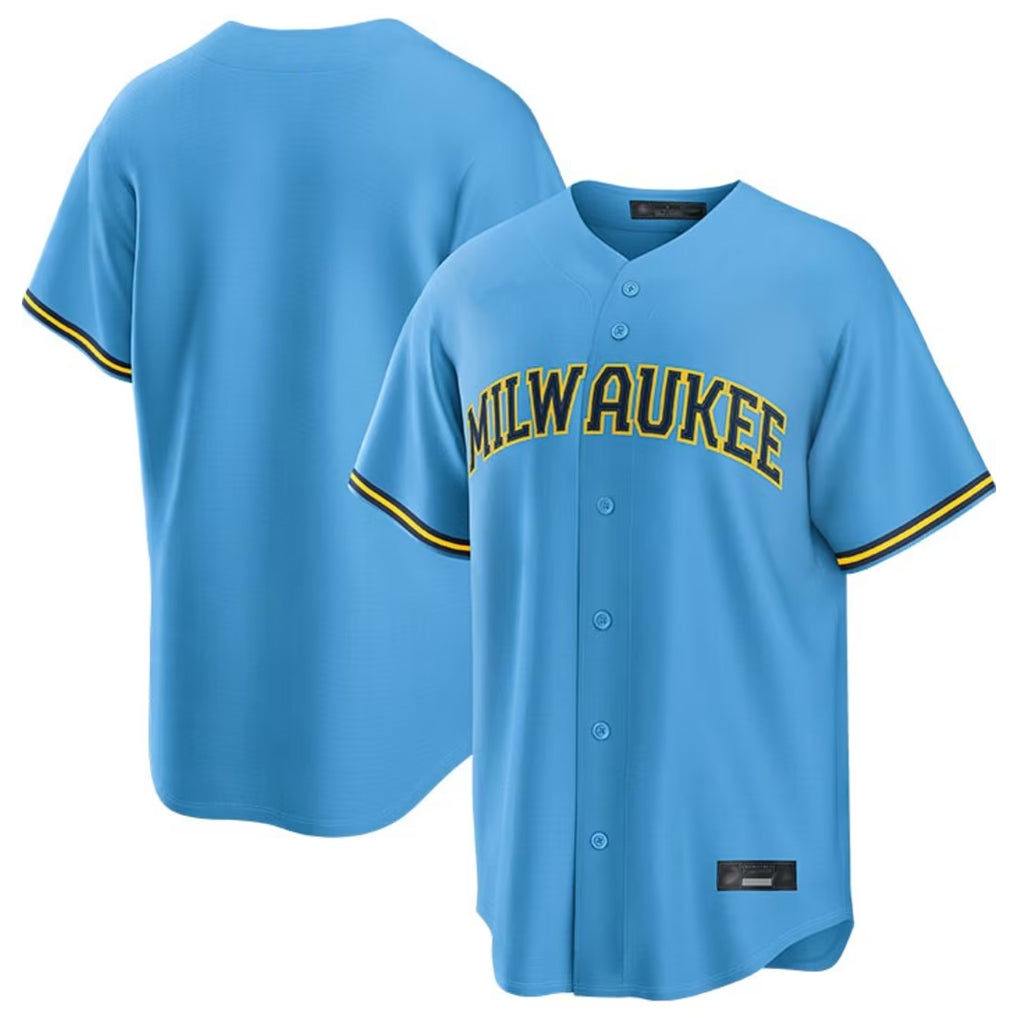Punc M.Brewers Blank Player Light Blue Road Stadium Game Stitched Jerseys