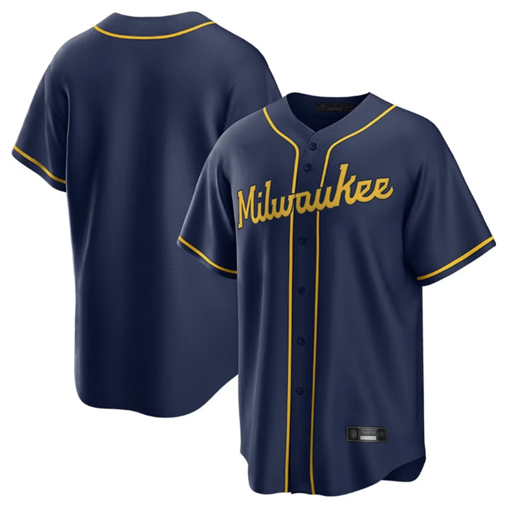 Punc M.Brewers Blank Player Navy Home Game Stitched Jerseys