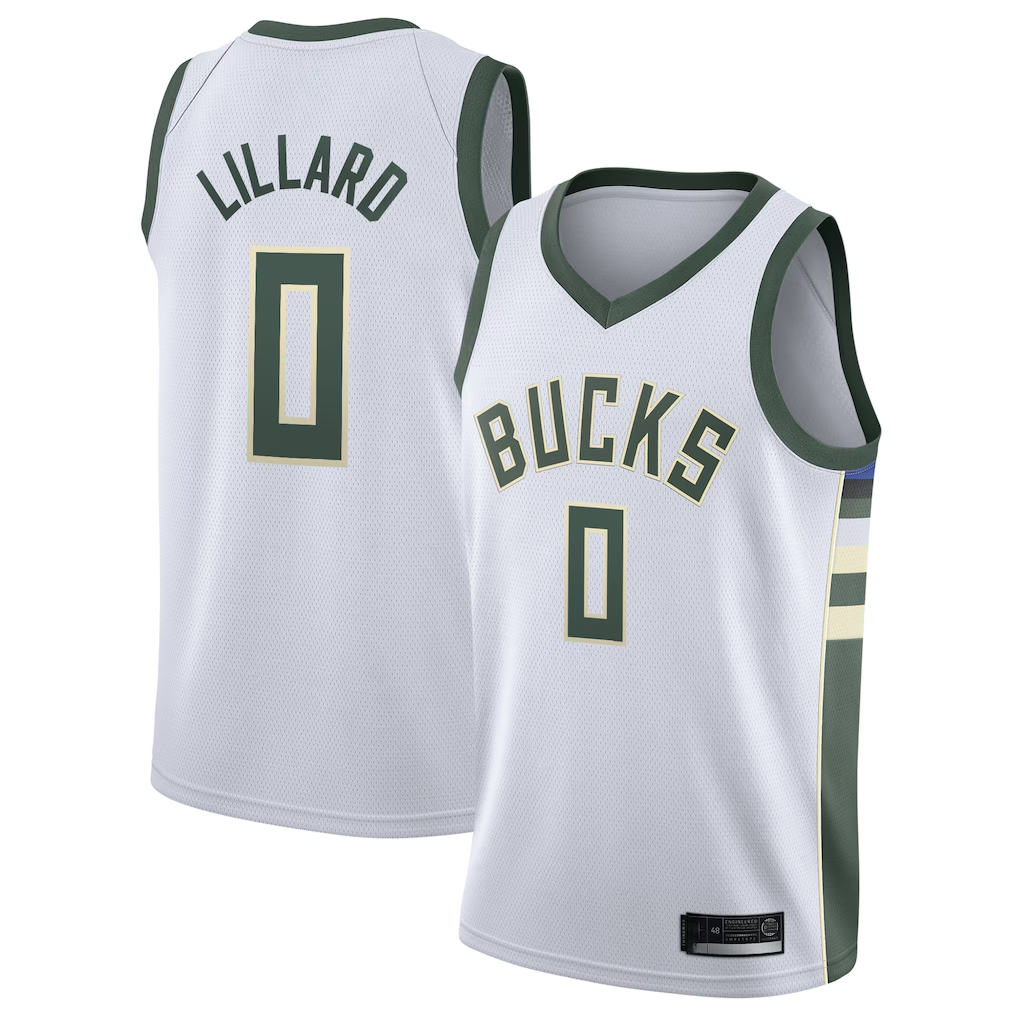 Punc M.Bucks #0 Damian Lillard White Swingman Player Jerseys - Association Edition