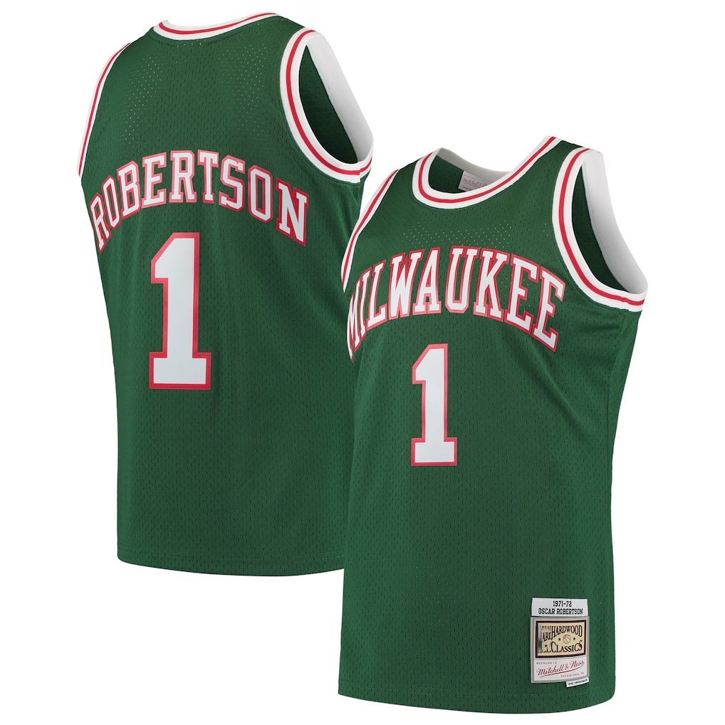 Punc M.Bucks #1 Oscar Robertson Mitchell & Ness Green 197172 Hardwood Classics Swingman Jerseys