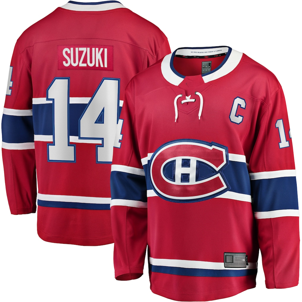 Punc M.Canadiens #14 Nick Suzuki Red Home Captain Patch Breakaway Player Jerseys