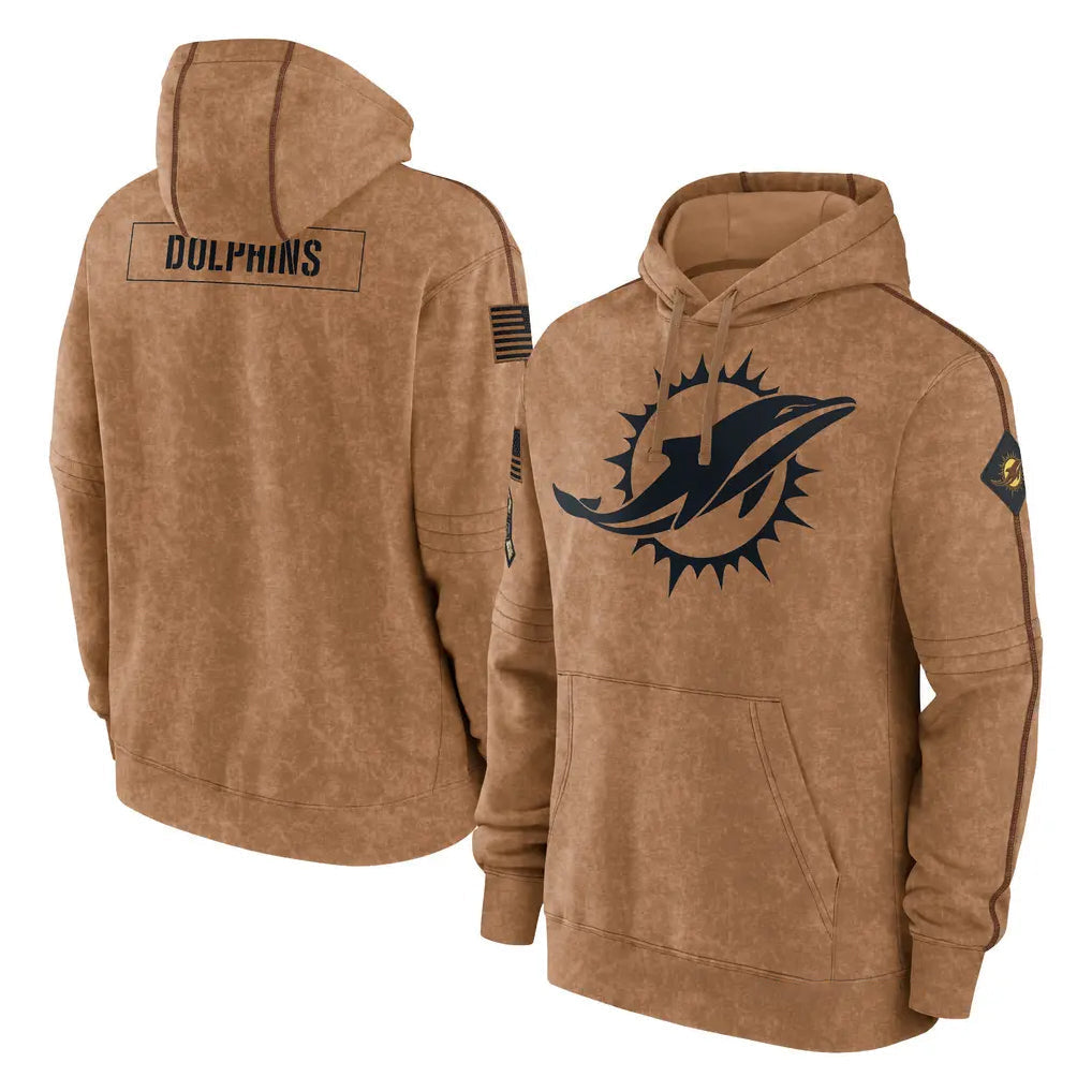 Punc M.Dolphins Brown Salute to Service Hoodies Limited Game Blank Player Stitched Jerseys