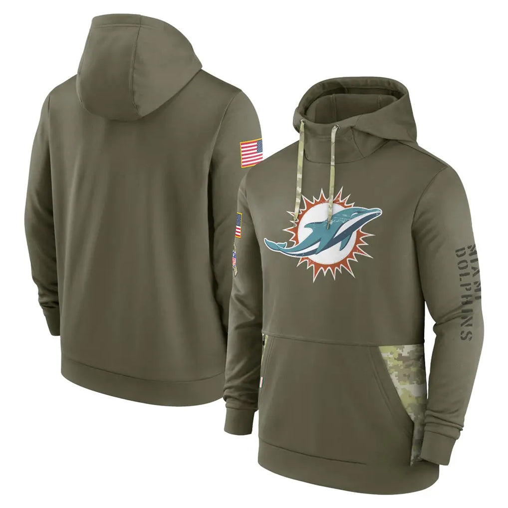 Punc M.Dolphins Olive Salute to Service Pullover Hoodies Home Game Blank Player Stitched Jerseys