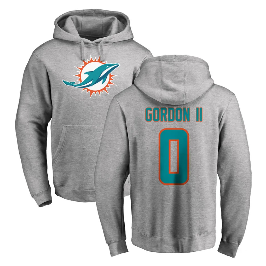 Punc M.Dolphins #0 Ollie Gordon II Player Gray LOGO Pullover Hoodies Limited Stitched Jerseys