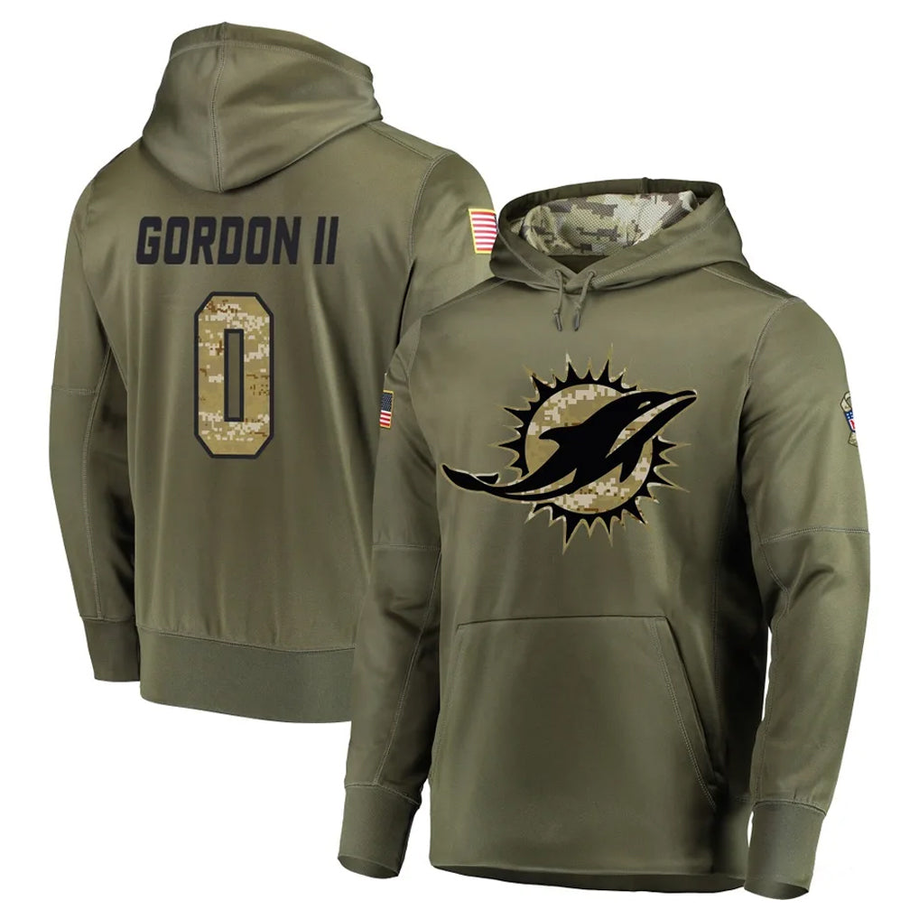 Punc M.Dolphins #0 Ollie Gordon II Player Olive Salute to Service Pullover Hoodies Home Game Stitched Jerseys