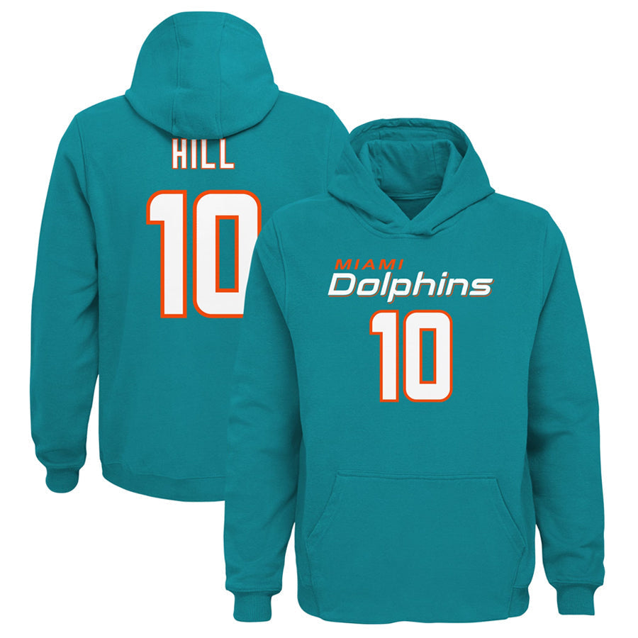 Punc M.Dolphins #10 Tyreek Hill Player Aqua Mainliner Pullover Hoodie Game Stitched Jerseys