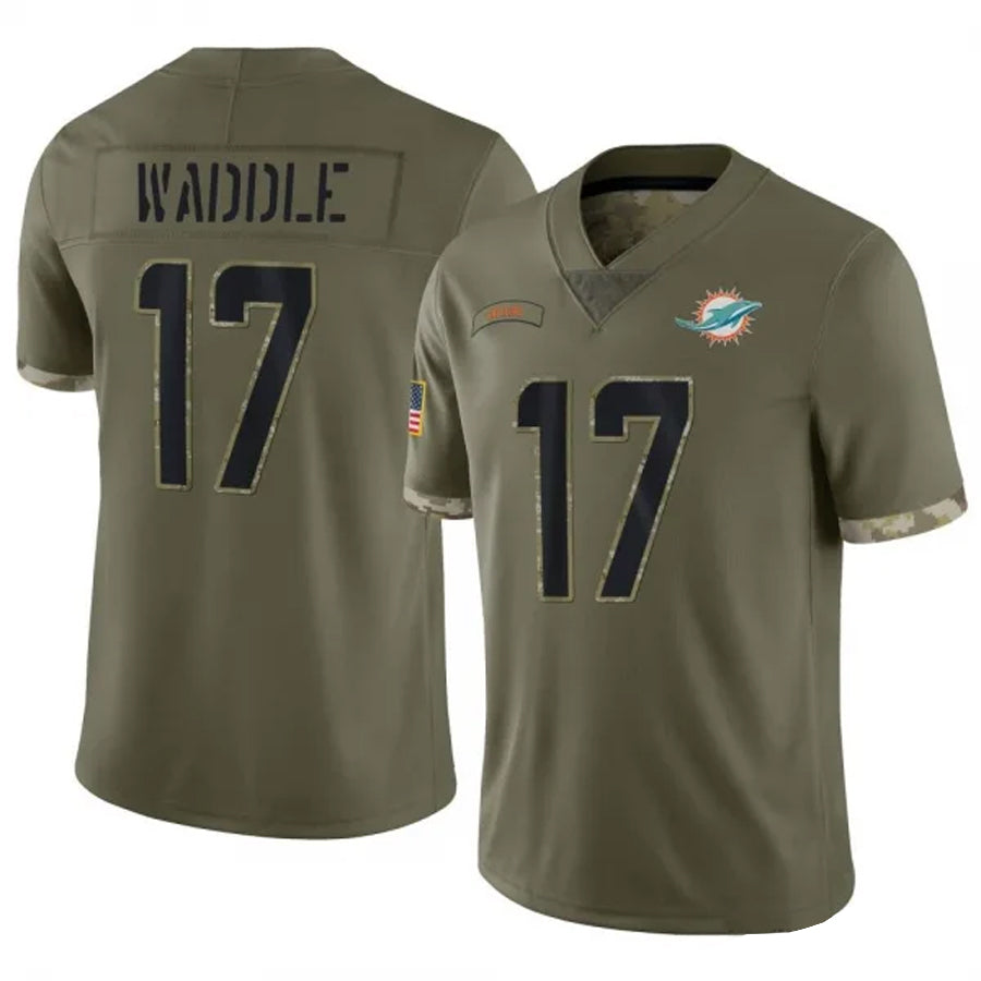 Punc M.Dolphins #17 Jaylen Waddle Player Salute To Service Olive Stitched Jerseys