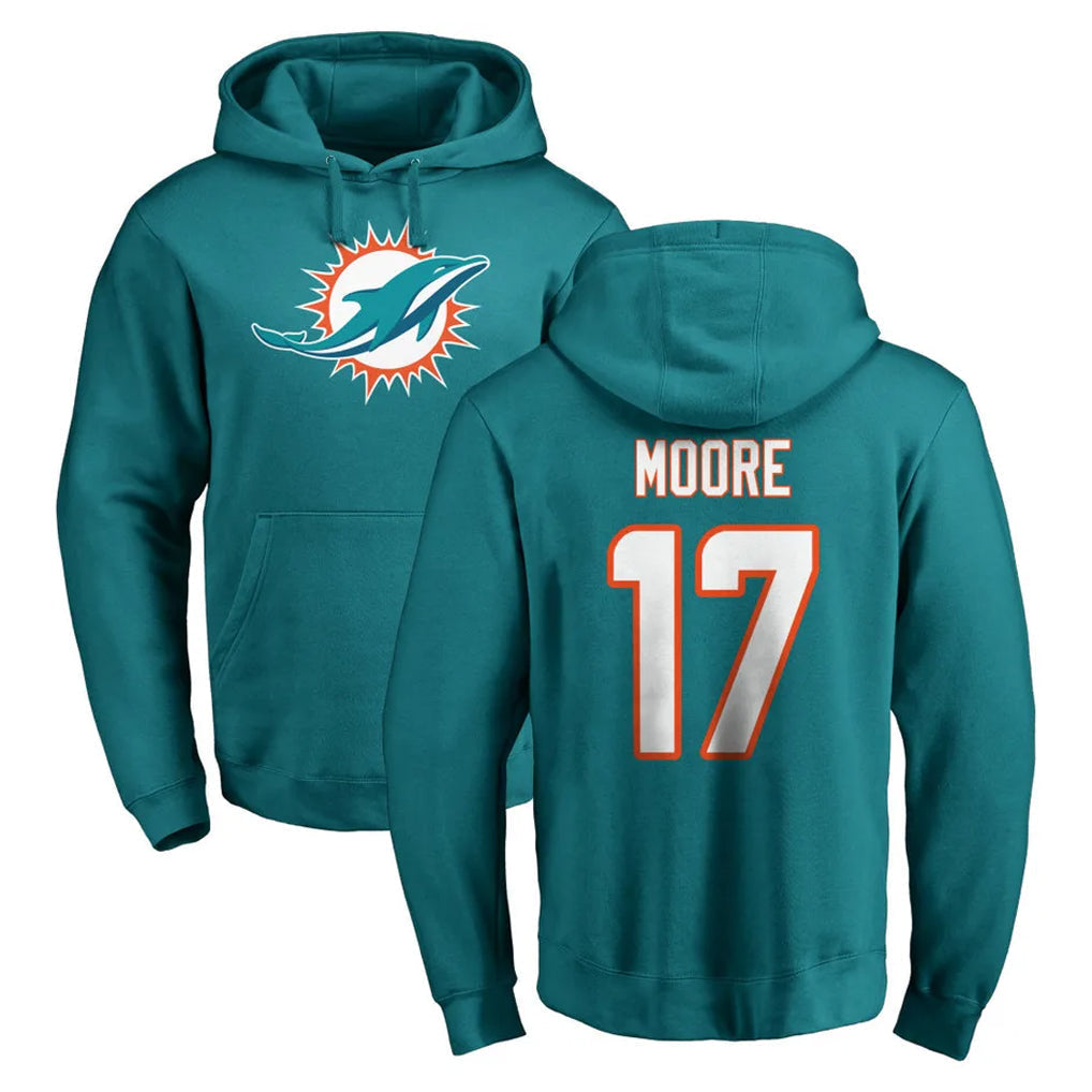 Punc M.Dolphins #17 Trey Moore Player Aqua LOGO Pullover Hoodies Limited Stitched Jerseys