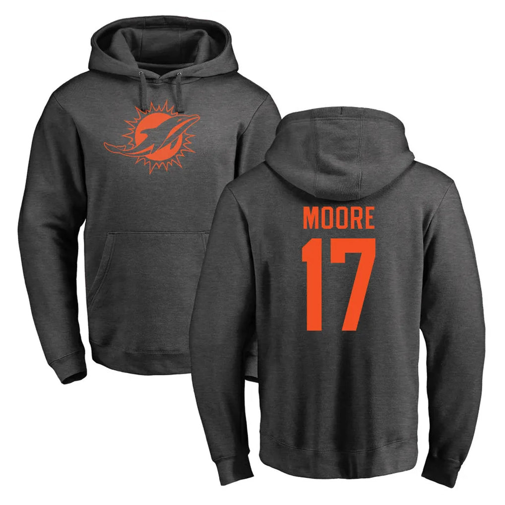 Punc M.Dolphins #17 Trey Moore Player Darkgray Pullover Hoodies Limited Stitched Jerseys