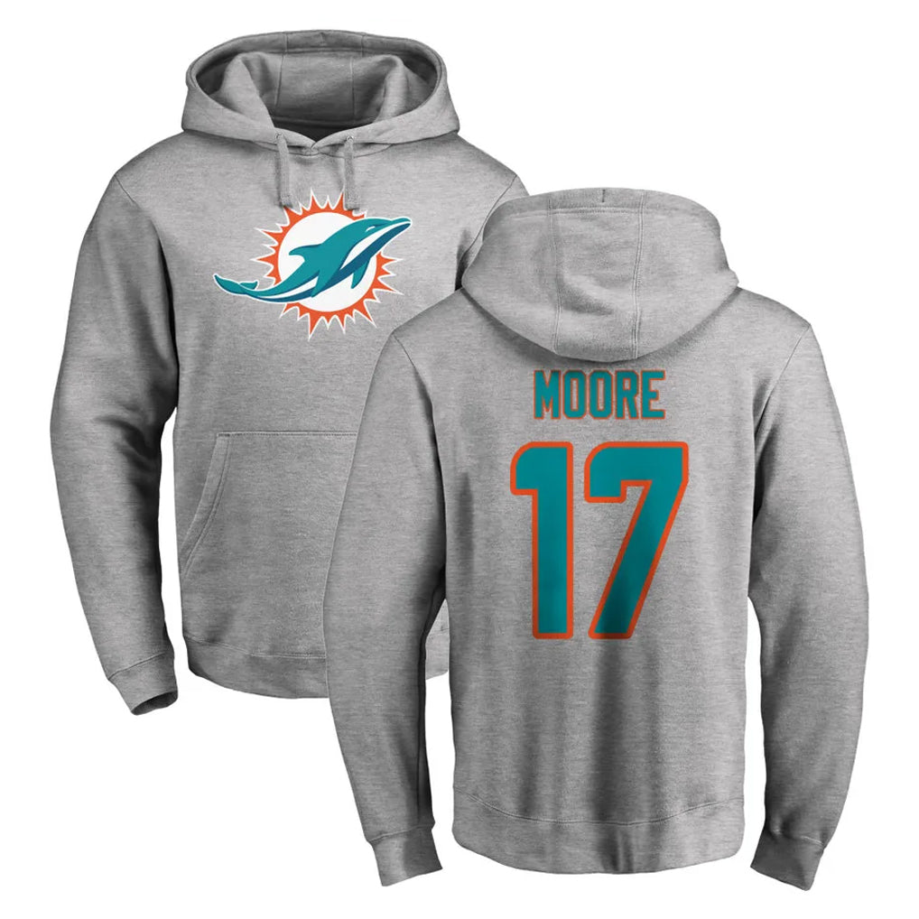 Punc M.Dolphins #17 Trey Moore Player Gray LOGO Pullover Hoodies Limited Stitched Jerseys