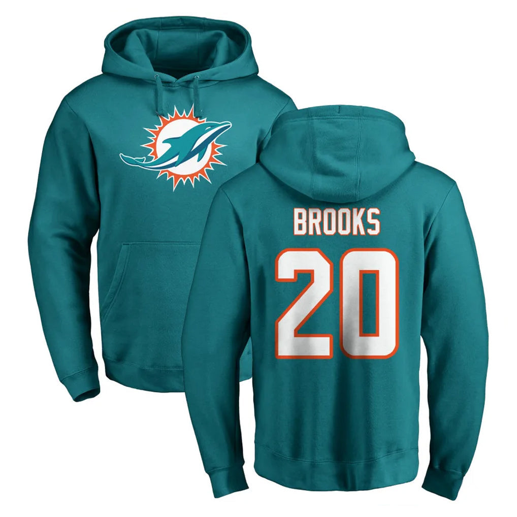 Punc M.Dolphins #20 Jordyn Brooks Player Aqua LOGO Pullover Hoodies Limited Stitched Jerseys