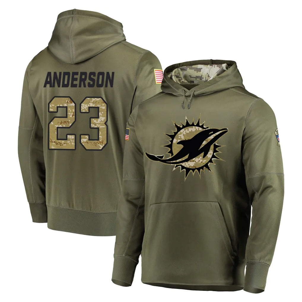 Punc M.Dolphins #23 Zayne Anderson Player Olive Salute to Service Pullover Hoodies Home Game Stitched Jerseys
