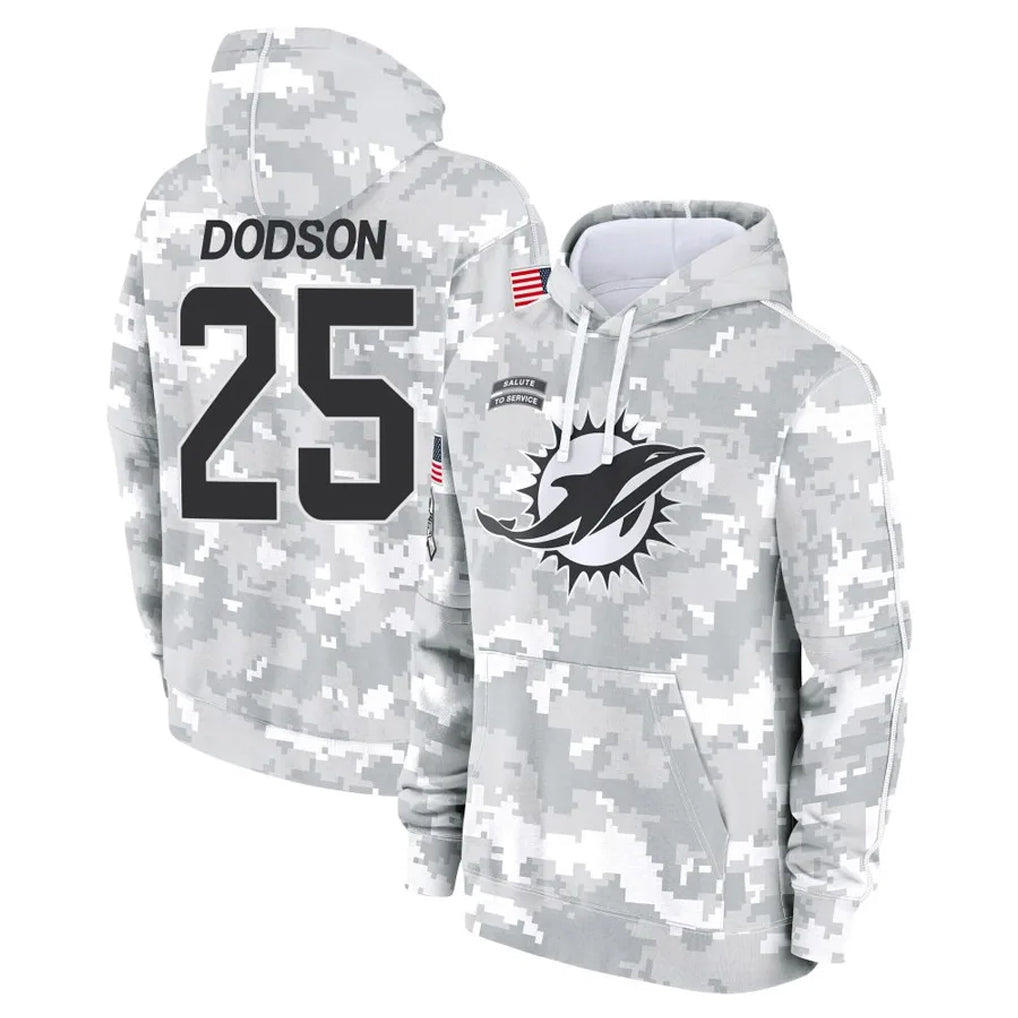 Punc M.Dolphins #25 Tyrel Dodson Player Arctic Camo Salute to Service Hoodies Limited Game Stitched Jerseys