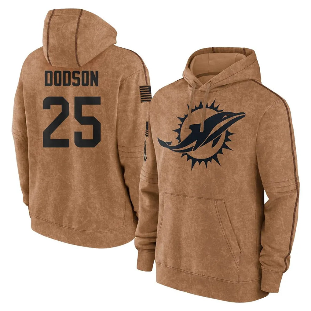 Punc M.Dolphins #25 Tyrel Dodson Player Brown Salute to Service Hoodies Limited Game Stitched Jerseys