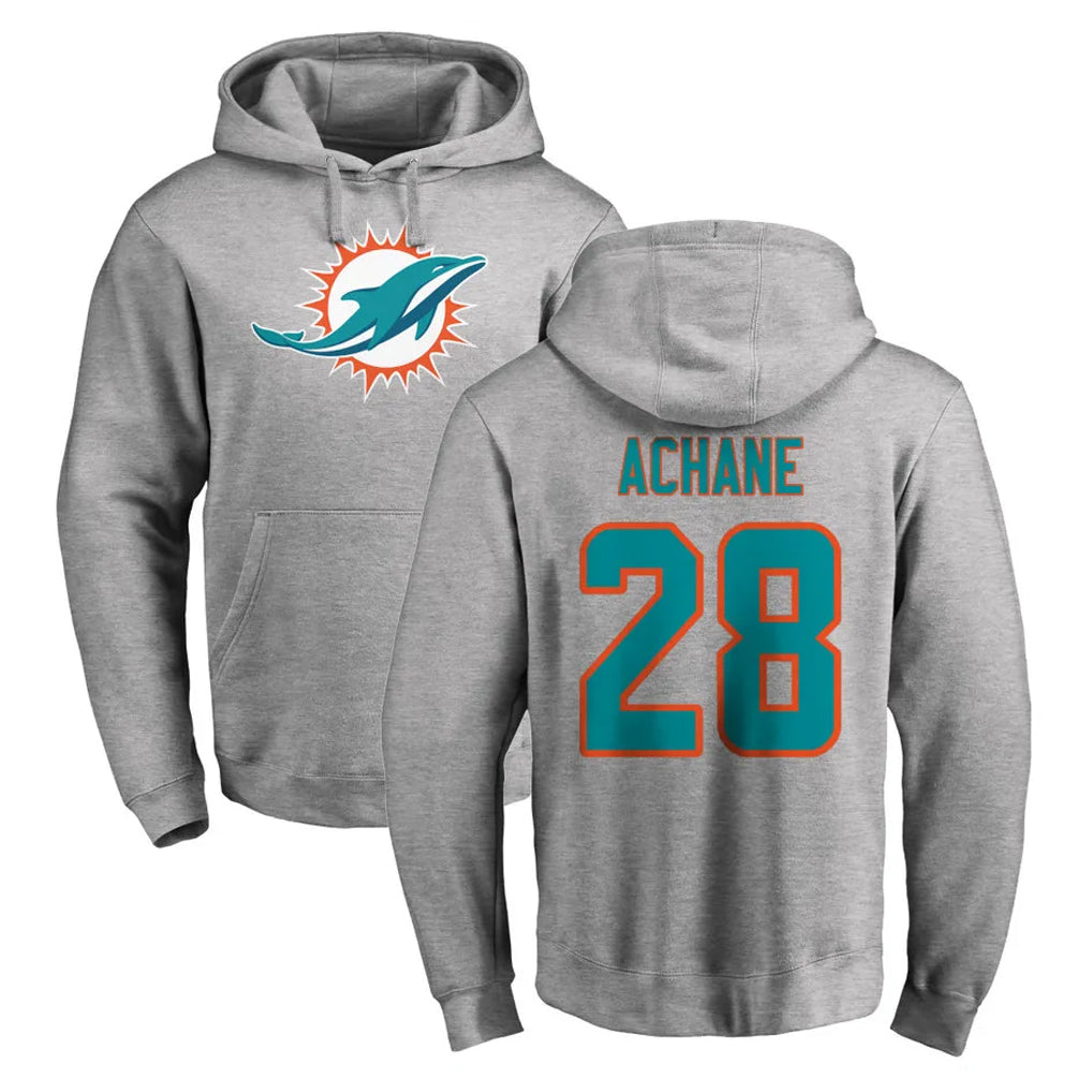 Punc M.Dolphins #28 De'Von Achane Player Gray LOGO Pullover Hoodies Limited Stitched Jerseys