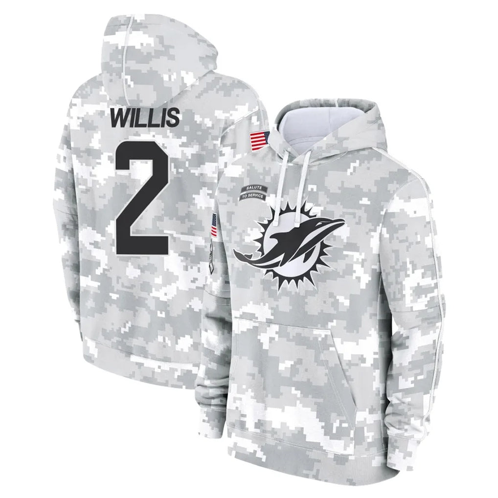 Punc M.Dolphins #2 Malik Willis Player Arctic Camo Salute to Service Hoodies Limited Game Stitched Jerseys