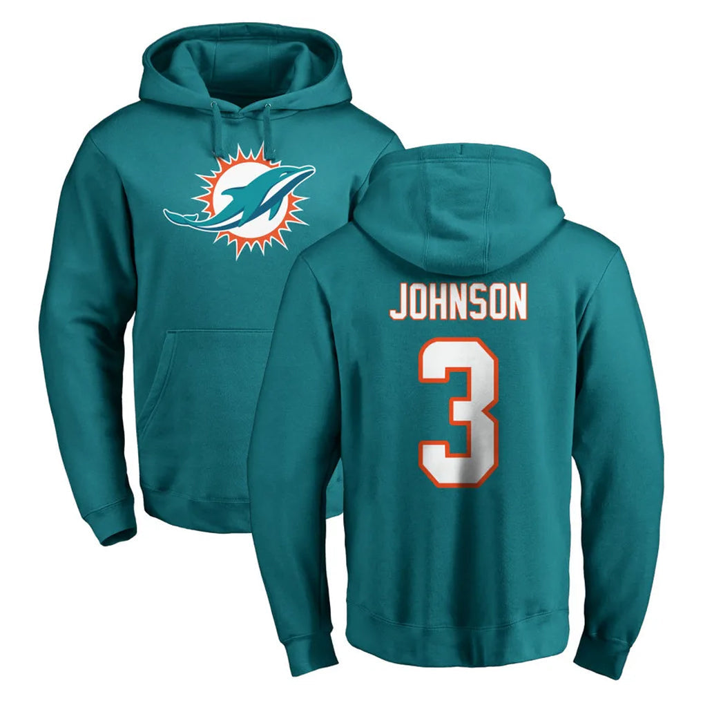 Punc M.Dolphins #3 Chris Johnson Player Aqua LOGO Pullover Hoodies Limited Stitched Jerseys
