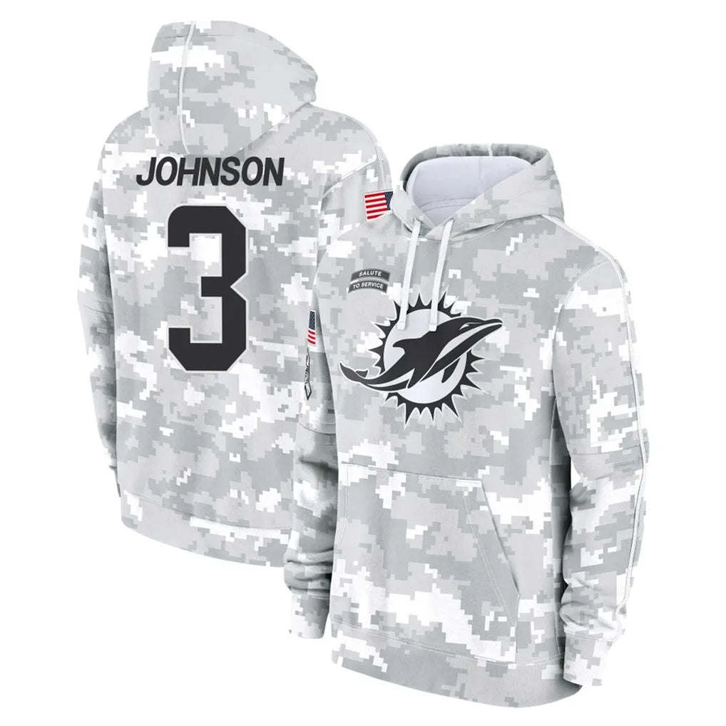 Punc M.Dolphins #3 Chris Johnson Player Arctic Camo Salute to Service Hoodies Limited Game Stitched Jerseys