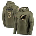 Punc M.Dolphins #3 Chris Johnson Player Olive Salute to Service Pullover Hoodies Home Game Stitched Jerseys