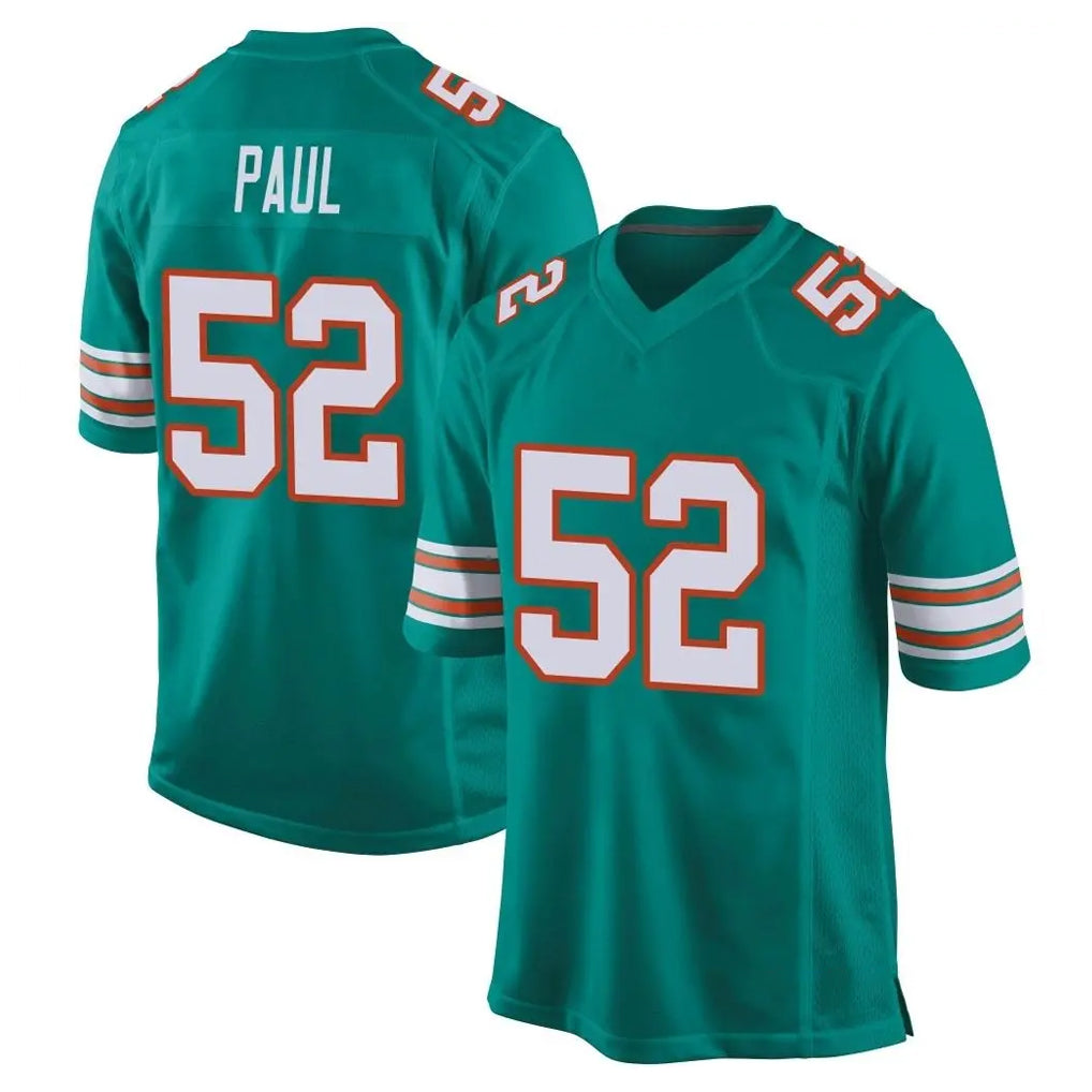 Punc M.Dolphins #52 Patrick Paul Player Aqua Alternate Home Game Stitched Jerseys