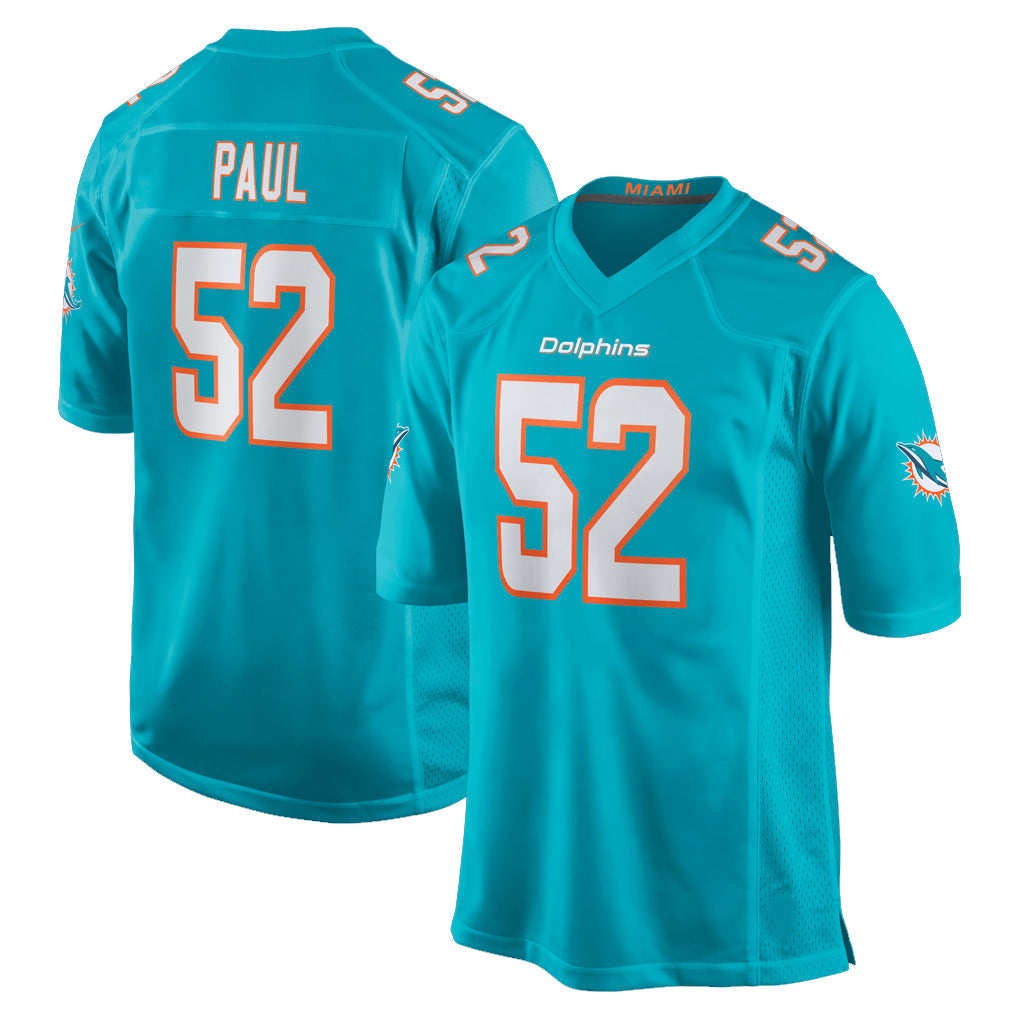 Punc M.Dolphins #52 Patrick Paul Player Aqua Home Game Stitched Jerseys