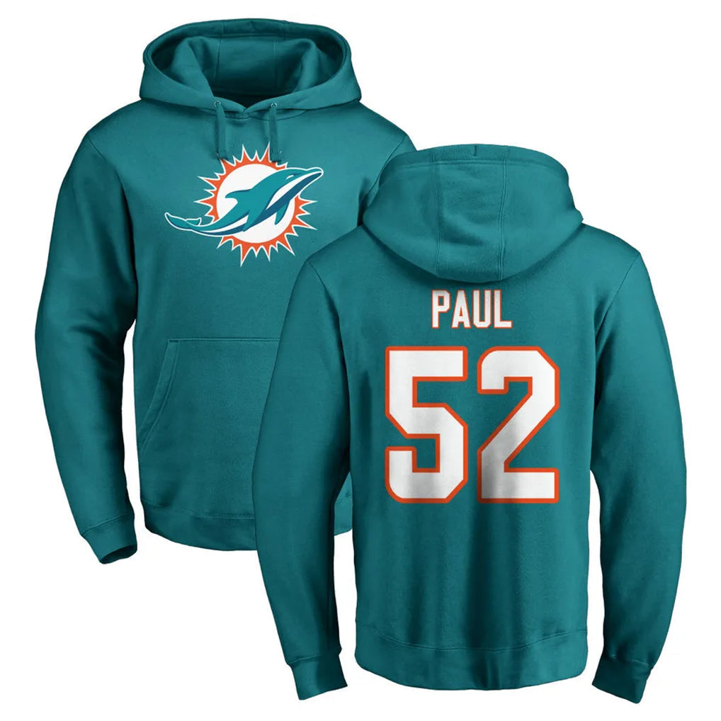 Punc M.Dolphins #52 Patrick Paul Player Aqua LOGO Pullover Hoodies Limited Stitched Jerseys