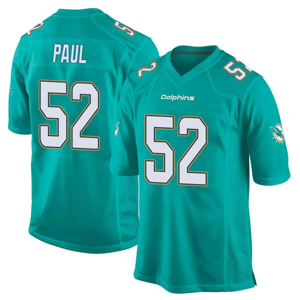 Punc M.Dolphins #52 Patrick Paul Player Aqua Team Color Home Game Stitched Jerseys